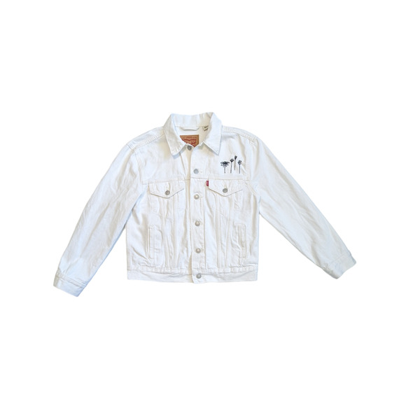 Levi's Ex Boyfriend Trucker Jacket Flower Embroidered Womens Small Button Down - Picture 1 of 6